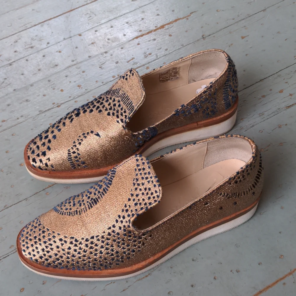 Free People Metallic Gold Loafers with Navy Detailing - Picture 8 of 8